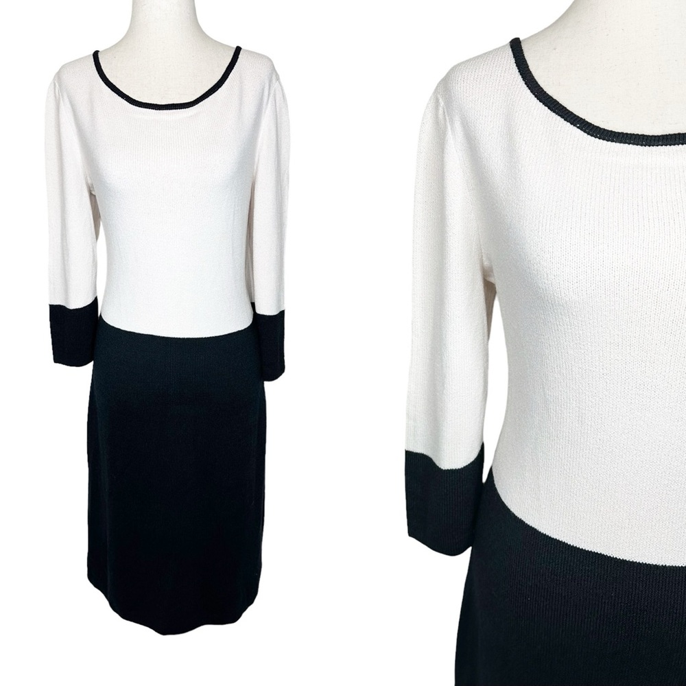 St. John Collection Santana Knit Black & White Monochromatic Dress Size 8
